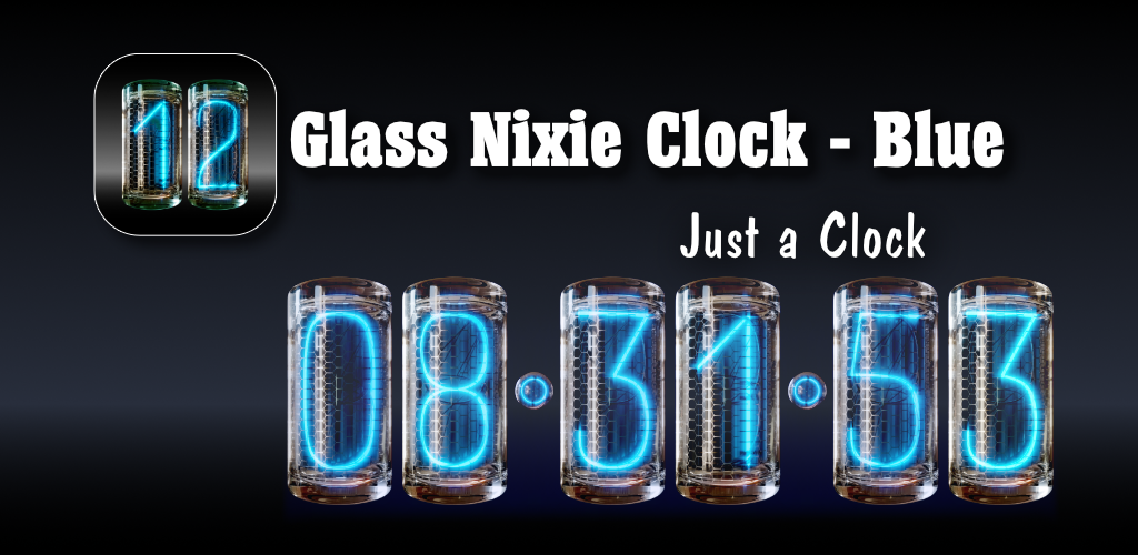 Glass Nixie Blue Night Clock Main Graphic